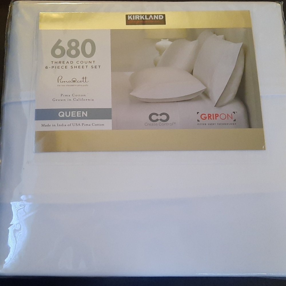 NEW Queen Kirkland Signature 680 Thread Count 6-piece Sheet Set Bright White